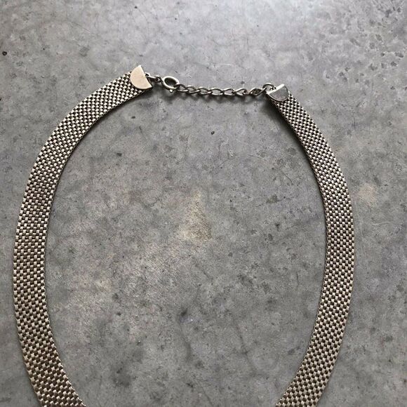 1980s Statement Blue Silver Crystal Stainless Steel Pendant Chainlink Necklace - Picture 3 of 10